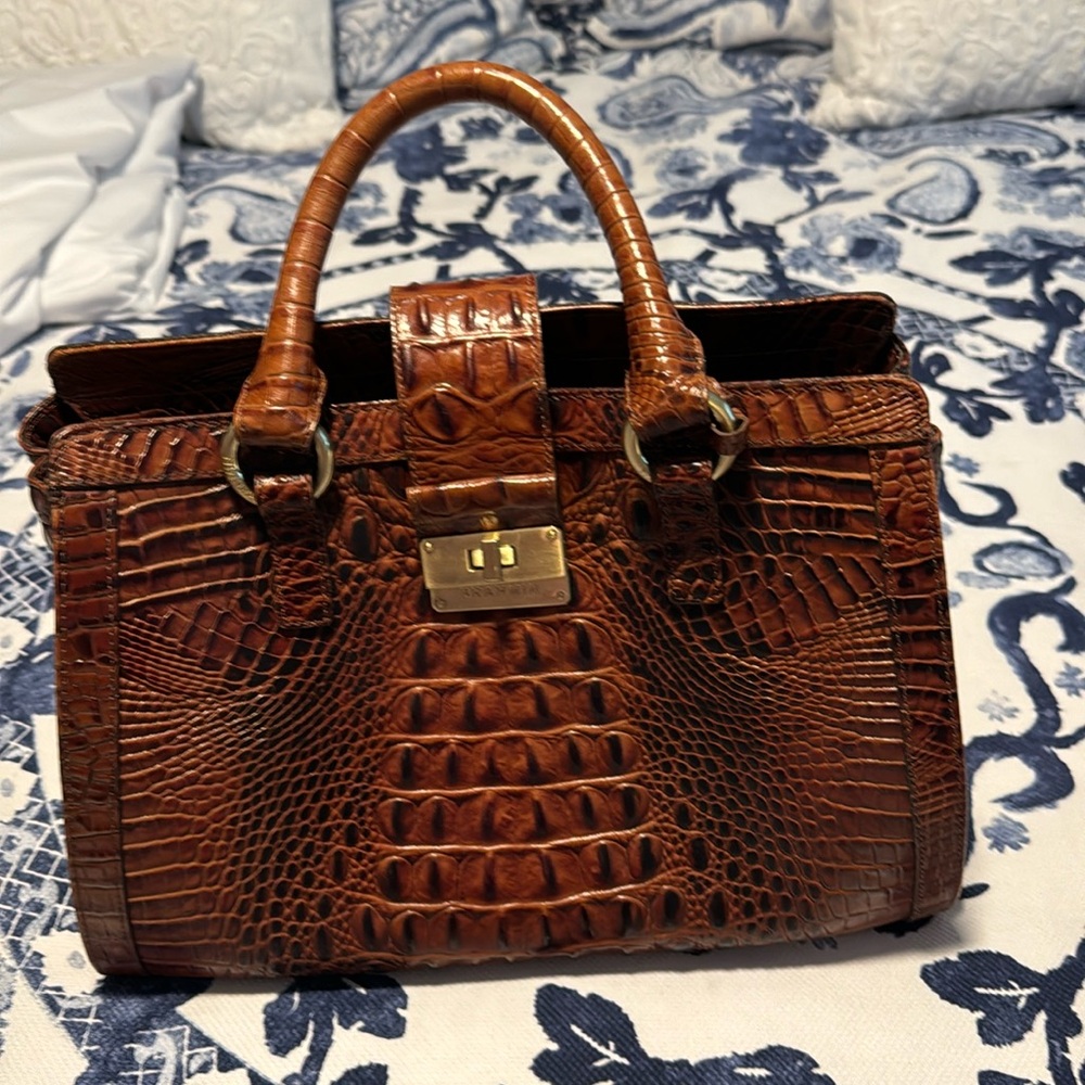 Genuine leather embossed Brahmin Satchel